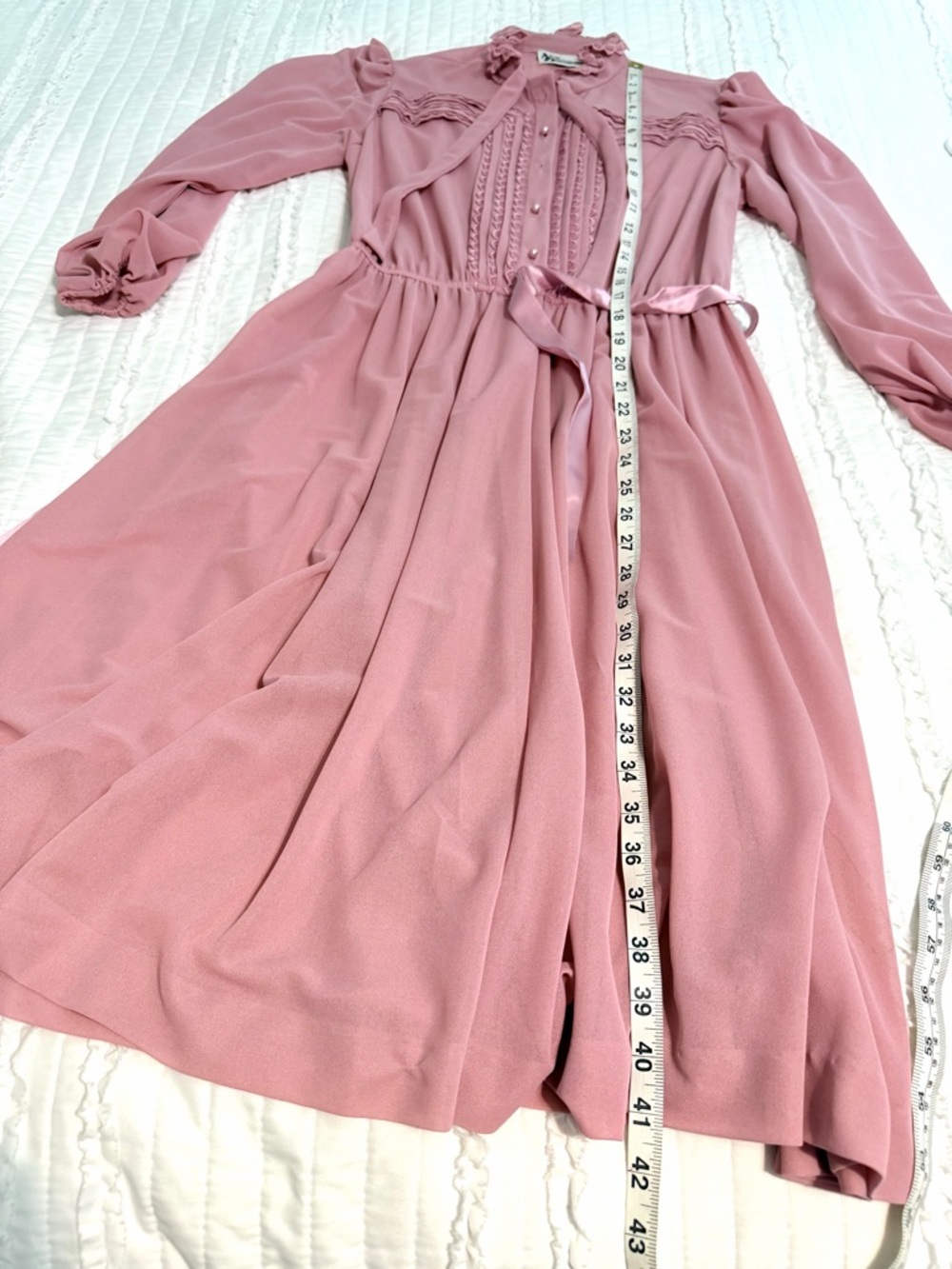 Vintage 60s Ruffle Midi Secretary Whimsical dress Size Medium Large Tie - Picture 8 of 8